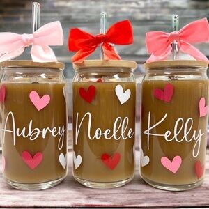 Personalized Heart Mason Jar Tumblers